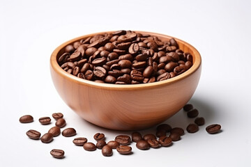 a bowl of coffee beans on a white background