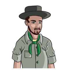 Illustration of a gaucho man from the southern region of Brazil. Half-length character wearing a dark-colored hat and tie. Vector isolated on transparent background.