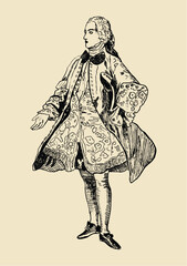 English man royal court dress 17th century vector