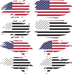 Set of USA grange flag, grunge USA flag set vector, grunge, flag, silhouette, independence, July, 4th of July, 4th July, flag silhouette - obrazy, fototapety, plakaty