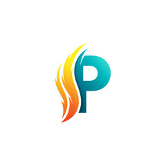 P icon and fire design colorful, letter P design template