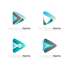 Set play logo with blue color, triangle logos, audio design