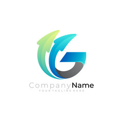G logo and arrow design template, letter g, up arrow logos, circular