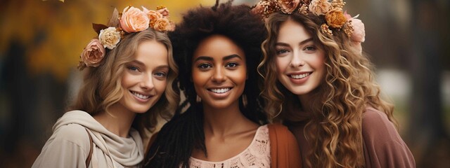 Multiracial Girl Group Enjoying Spring Outdoors - Powered by Adobe