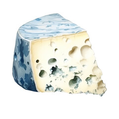 Watercolor Chunk of Aged Blue Cheese