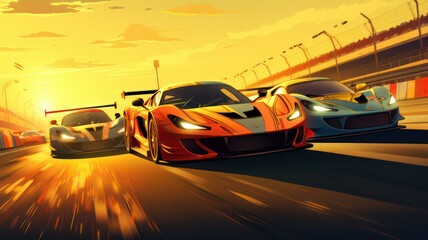 Supersports car race on a circuit created with Generative AI
