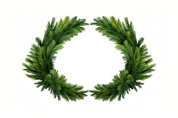 Christmas decor wreath made of Christmas tree branches isolated on white background. Winter spruce frame. Xmas and New Year holiday invitation card, print, banner with copy space
