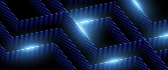 Black and blue vector 3D modern line futuristic tech banner with Black and blue effect illustration. Dynamic modern gradient flowing wave line pattern design. Futuristic technology concept