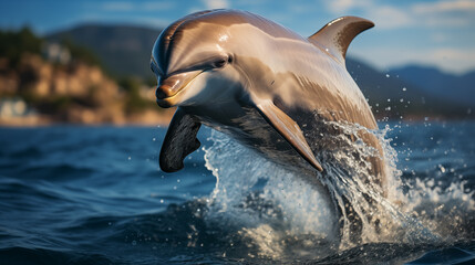 dolphin jumping in the water - obrazy, fototapety, plakaty