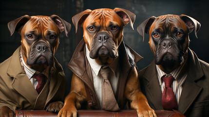 funny bulldogs in the coats - obrazy, fototapety, plakaty