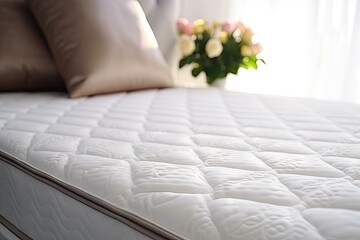 Closeup of contemporary orthopedic mattress on bed.