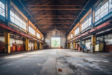 Fototapeta na wymiar Expansive workshop in abandoned factory units.