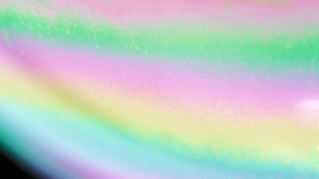 Multicolored spectrum pattern of a soap bubble in macro. Abstract background. 