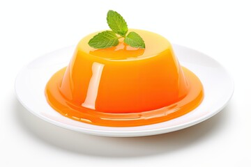 Delicious orange fruit jelly on a plate, isolated on white.