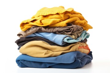 Dirty clothes on white background in a pile.