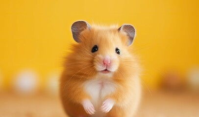 Yellow background with adorable fluffy hamster