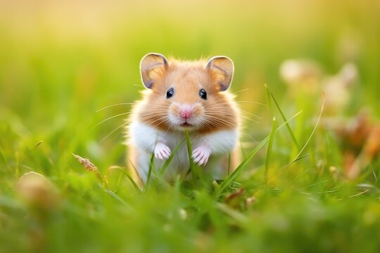 Syrian hamster in the grass - cute.