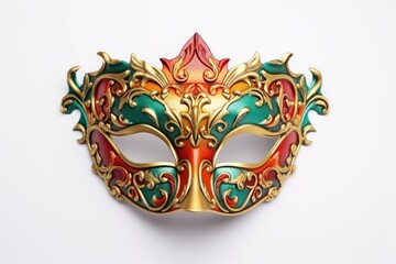 Carnival mask seen from the front, white background.
