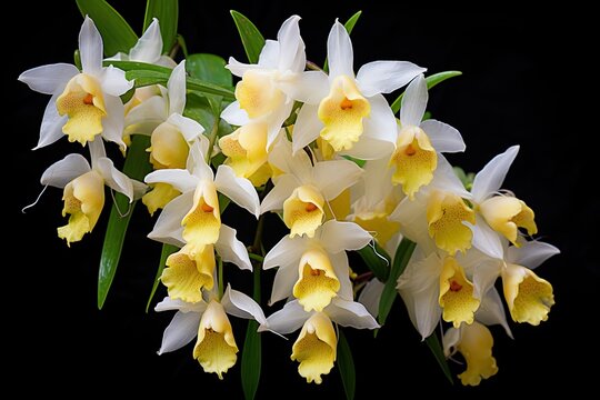 Epiphytic and lithophytic orchids of the Dendrobium genus.