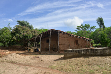 rural house, old house in the countryside, abandoned house in the field, old abandoned farm house, old farm house, old abandoned house, country house, sunny day, mud house, northeast, Brazil

