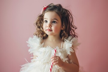 Enchanted Moment: Little Girl in White Dress with Candy Cane