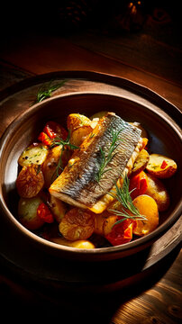filet de poisson blanc sur son lit de pommes de terre