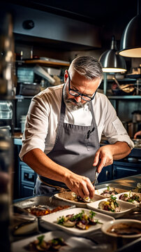 chef cuisinier pr&eacute;pare le service avec minutie
