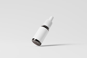 black glass dropper bottle with white closure