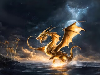 海面を飛ぶドラゴン