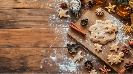 Holiday Baking Scene Flat Lay with Cookie Cutters