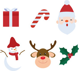 Set of Christmas icons. Santa Claus, holly, gift box, Santa Claus.