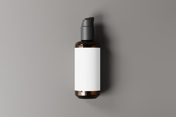 An amber glass pump bottle with a security clip closure mockup