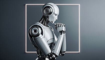 Futuristic robotic figure with sleek Y2K design, poised for advanced technology.