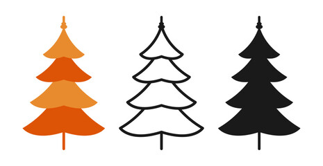 Obraz premium Christmas tree traditional symbol cartoon and doodle, stamp stylized set. New Years and xmas pine abstract design for greeting card, invitation, banner, poster. Christmas trees hand drawn woods vector