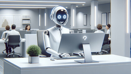 Friendly AI Customer Service Representative at Modern Desk