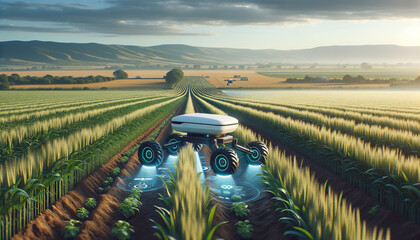 AI-Enabled Drone Optimizing Crop Care in Commercial Farming - obrazy, fototapety, plakaty