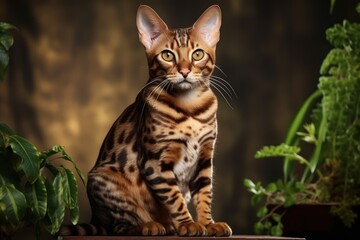 Naklejka na ściany i meble Bengal cat in an elegant pose, showcasing beauty and grace.