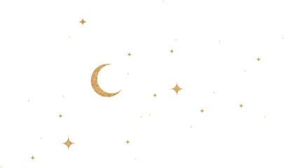 Gold Glitter Constellation With Crescent Moon © Ksuview