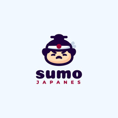 Vector Logo Illustration Sumo Mascot Cartoon Style.