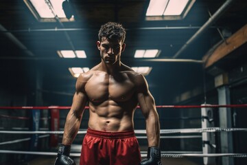 Fototapeta na wymiar Intense boxer training in a gritty urban gym.