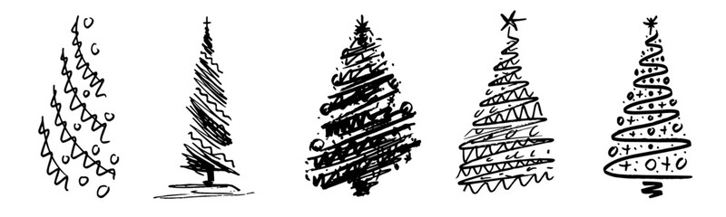 Christmas tree hand drawn illustration, christmas icon, christmas silhouette