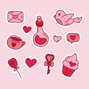 Valentine's Day Sticker Element Set