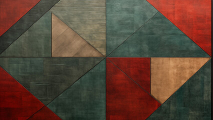 Modern Geometric Rug with Glazed and Rustic Texture in Light Red and Dark Emerald