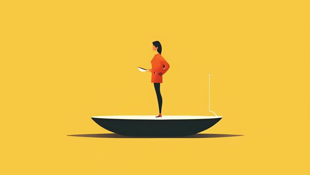A person with anorexia a scale weighing an empty plate. Psychology art concept.