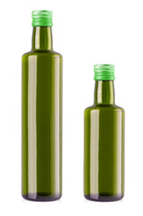 Set of Olive oil bottles on white. clipping path