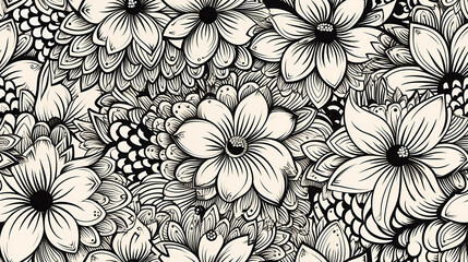  intricate zentangle flower seamless patterns - obrazy, fototapety, plakaty