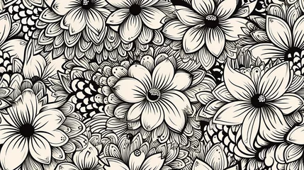 Fotobehang  intricate zentangle flower seamless patterns © Asep
