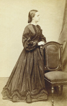 Antique 1860's CDV Photo Beautiful Woman Standing in Hoop Skirt