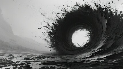 abstract oil painting of event horizon, black and white, minimalism, background, wallpaper