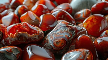 tumbled carnelian agate gemstones, polished rocks